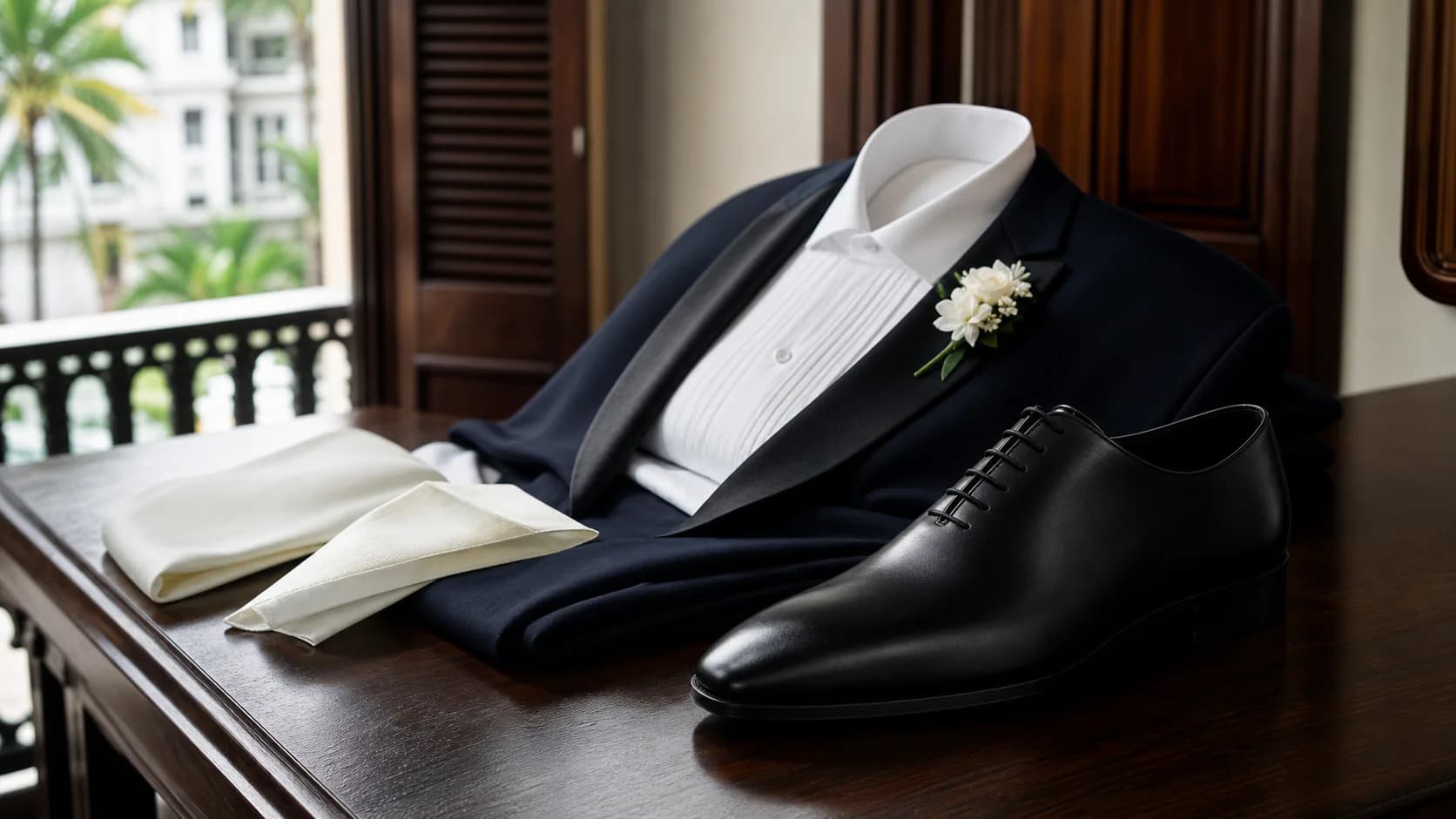Formal leather shoes prepared for a wedding