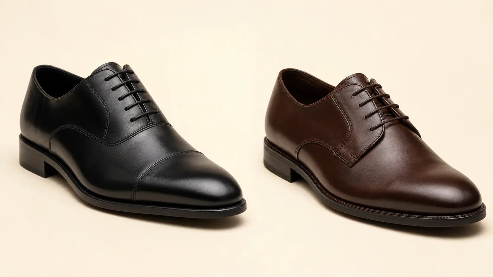 Oxford and Derby shoes compared side by side