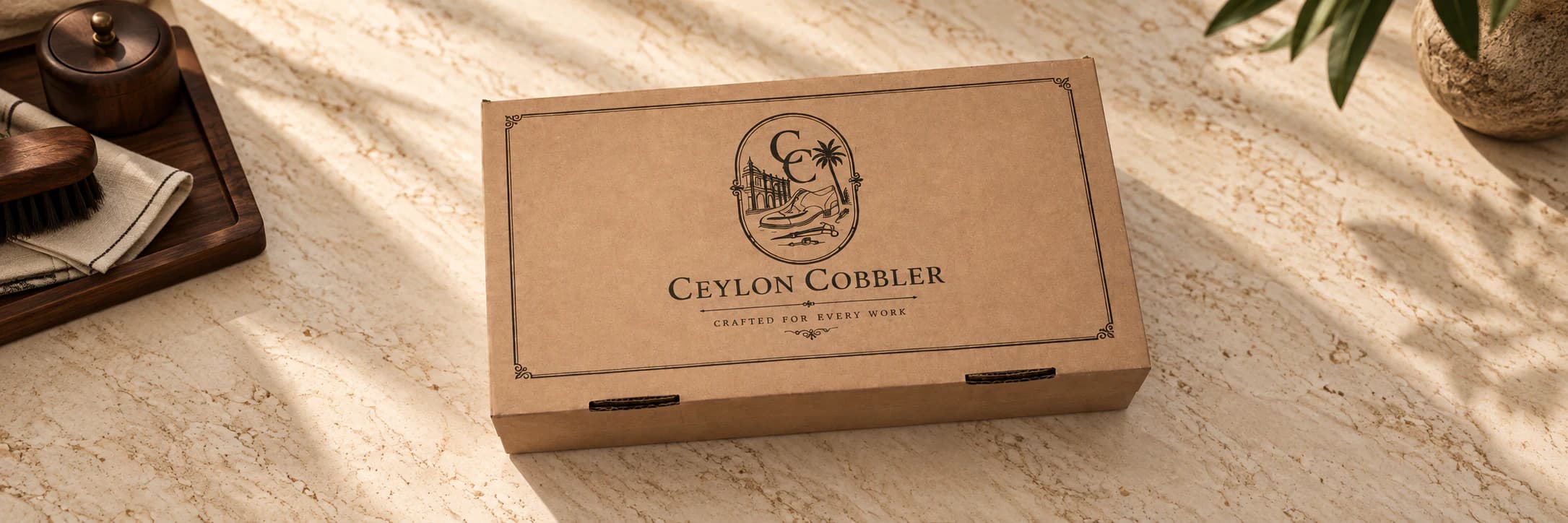 Ceylon Cobbler presentation box styled in warm natural light